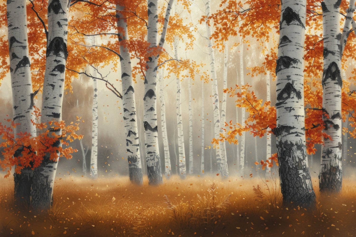 Autumn Photography Backdrop Morning Mist Birch Forest Backdrop BRP10-262