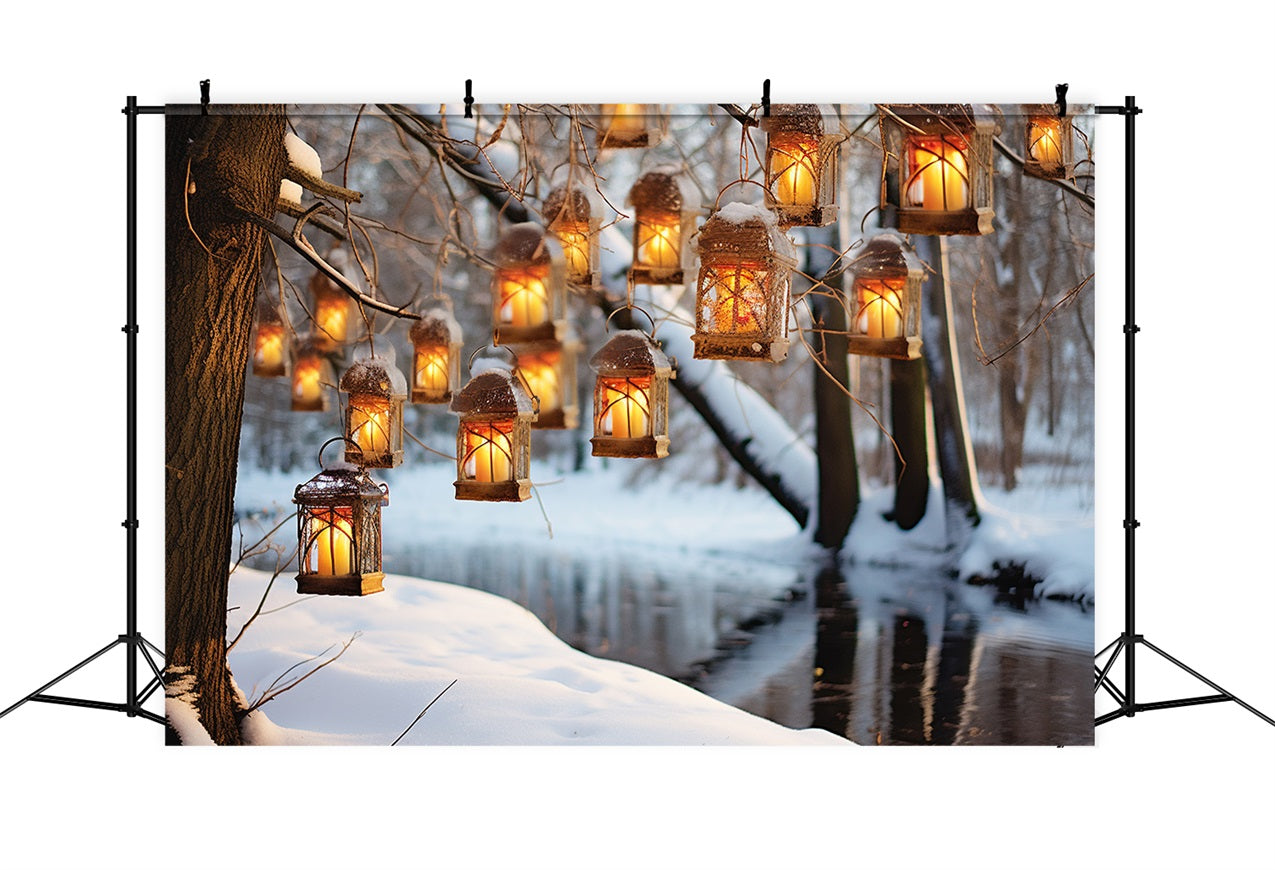 Winter Snowy Tree Hanging Lanterns Backdrop BRP10-48