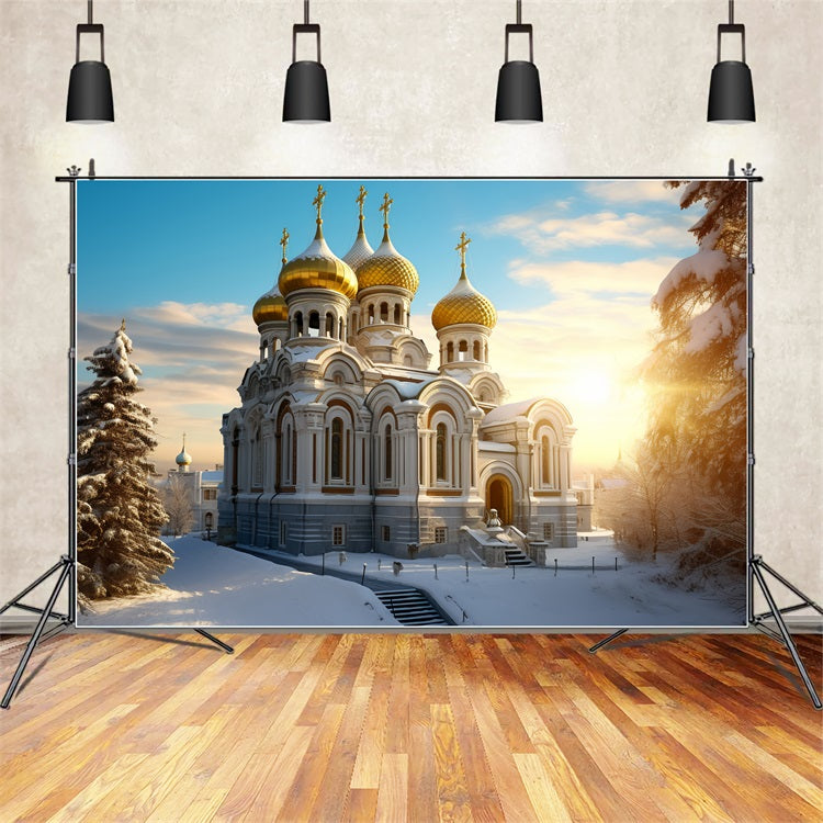 Winter Snow-Covered Cathedral Golden Domes Backdrop BRP10-51