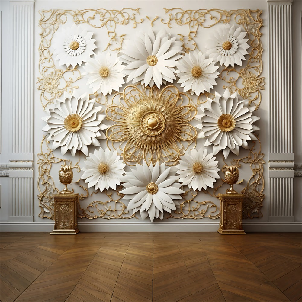 Boho Luxury White Gold Flower Wall Backdrop BRP10-98