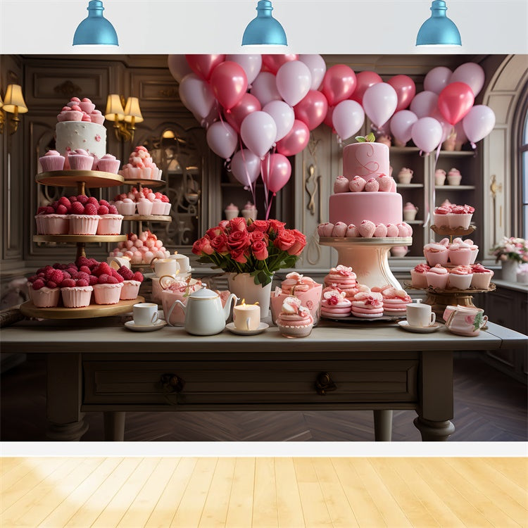 Valentine Theme Backdrop Elegant Dessert Display Balloons Backdrop BRP11-280