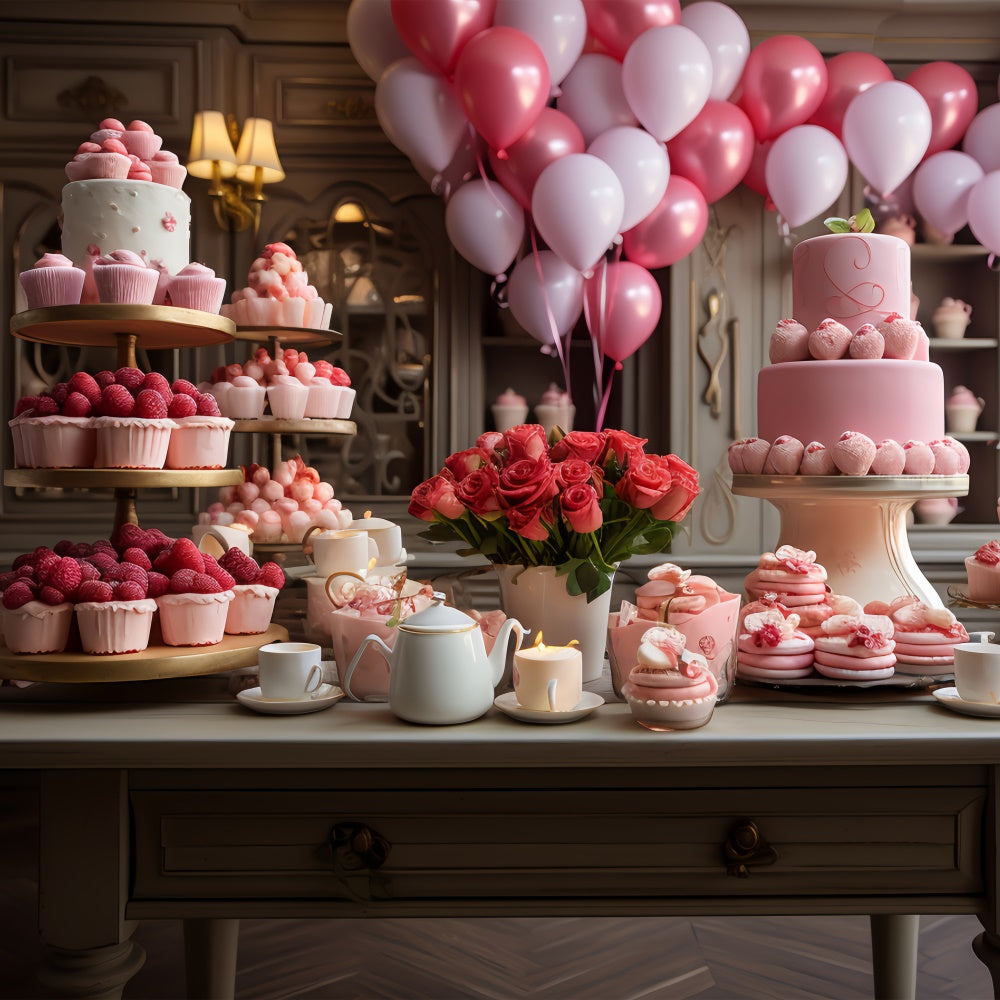 Valentine Theme Backdrop Elegant Dessert Display Balloons Backdrop BRP11-280