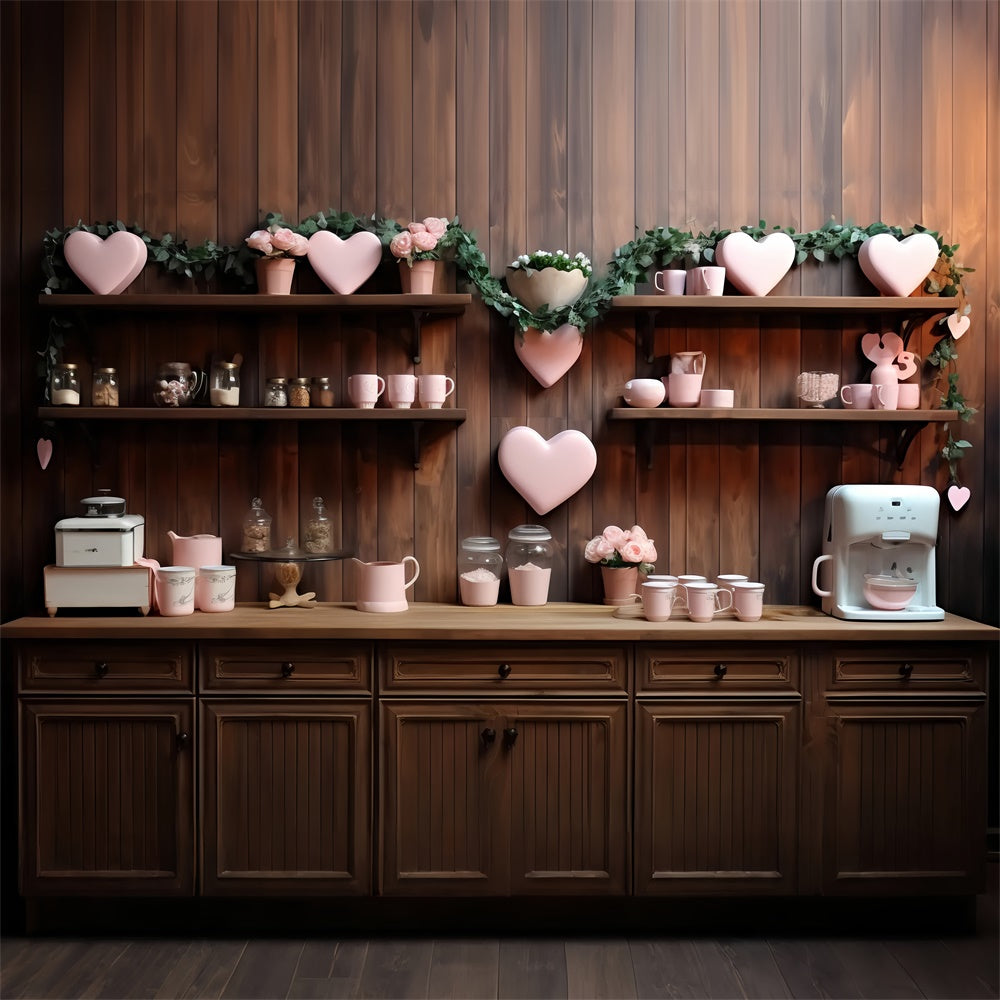 Backdrops Valentines Love-Themed Wooden Kitchen Wall Hearts Backdrop BRP11-285