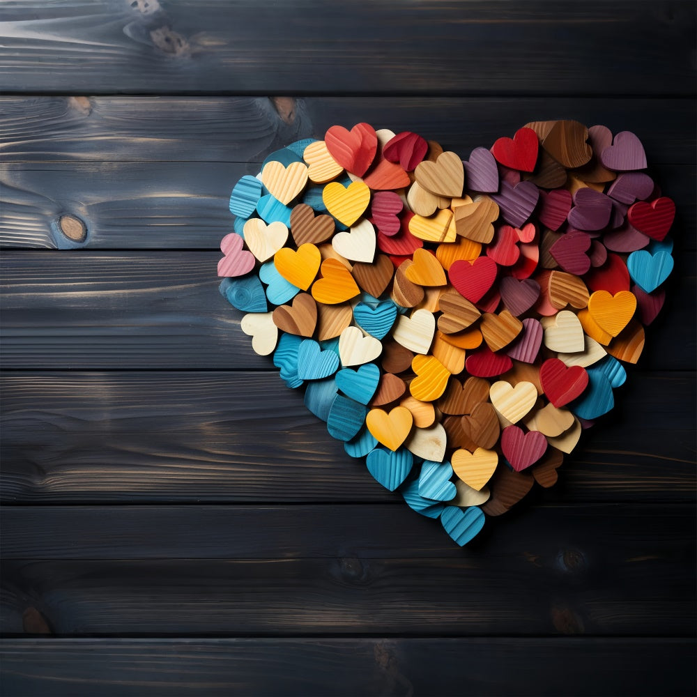 Valentines Party Backdrop Rainbow Hearts Wood Theme Backdrop BRP11-293