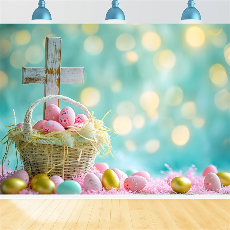 Easter Egg Hunt Backdrop Basket Wooden Cross Backdrop BRP11-332