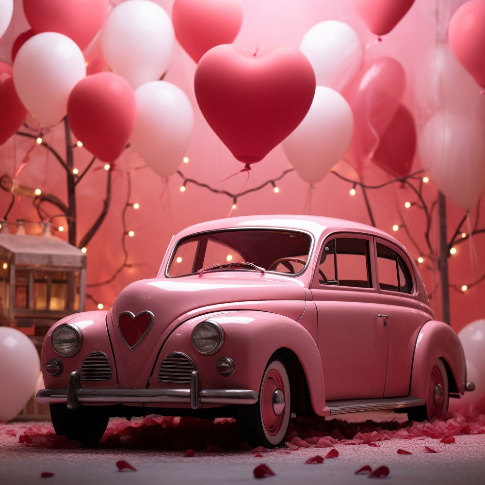 8x8ft Valentine Pink Car Heart Balloons Backdrop BRP11-404 (only 1)