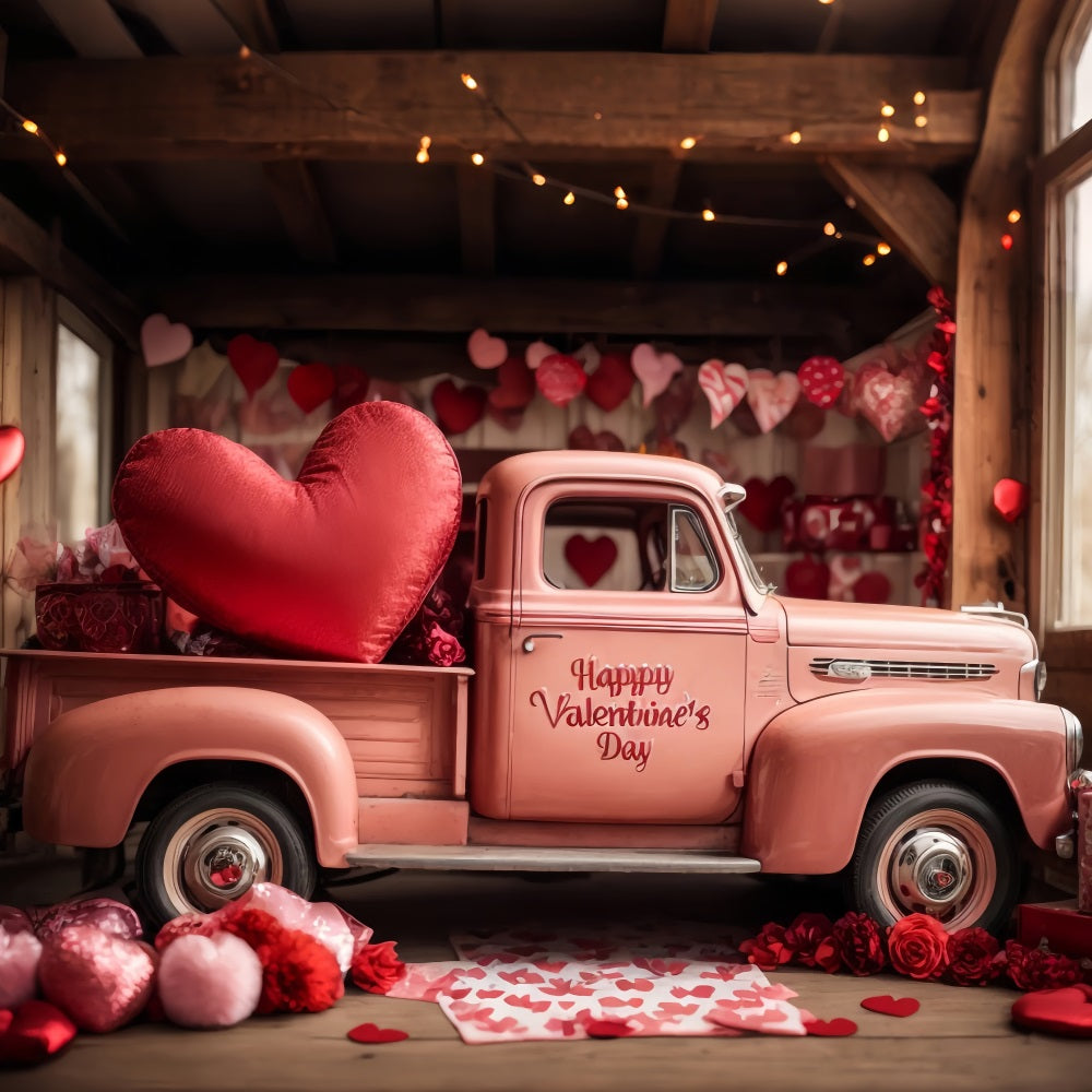 Backdrop Valentines Romantic Pink Truck Backdrop BRP11-408
