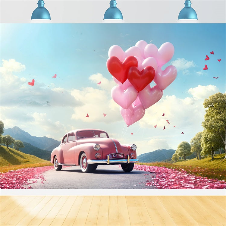 Valentine Backdrops Heart Balloon Road Pink Car Backdrop BRP11-411