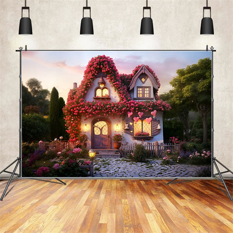 Valentines Photo Backdrops Floral Cottage Charming Lights Backdrop BRP11-434