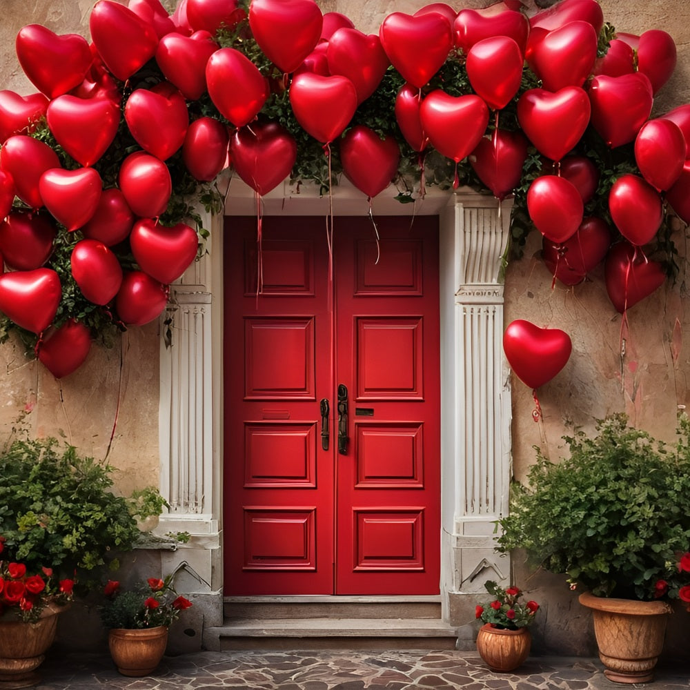 Valentines Day Backdrop Red Door Heart Balloons Backdrop BRP11-445