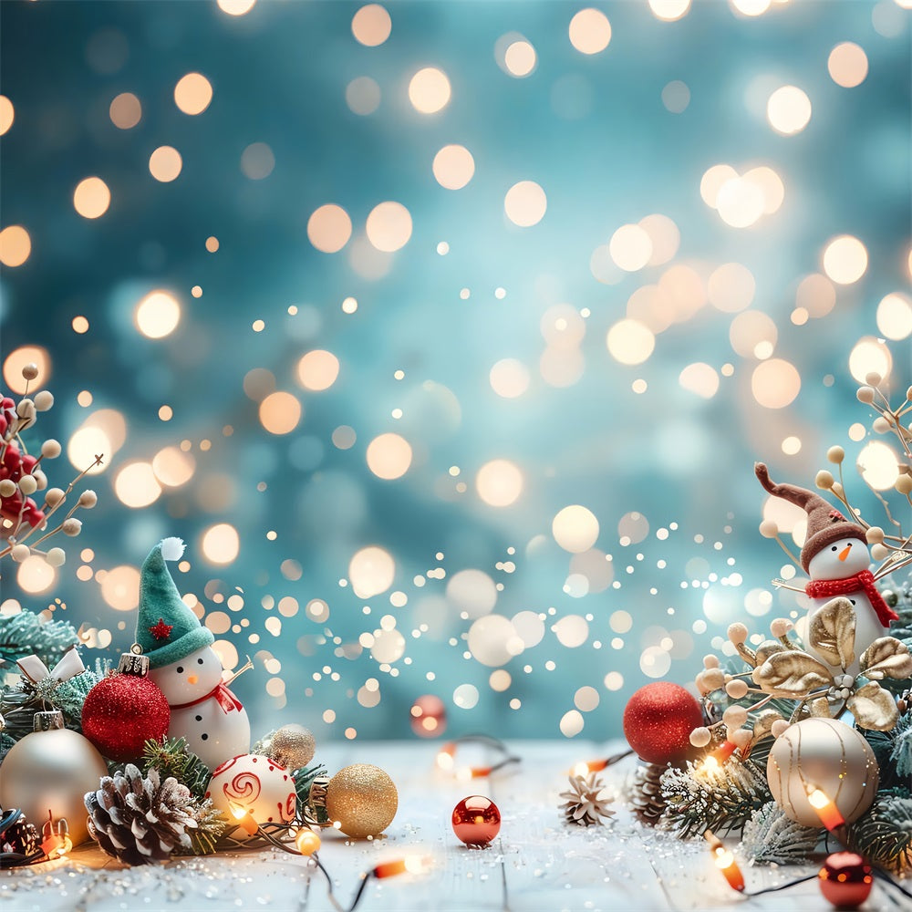 Winter Photo Backdrop Snowman Christmas Ornaments Glow Backdrop BRP11-474