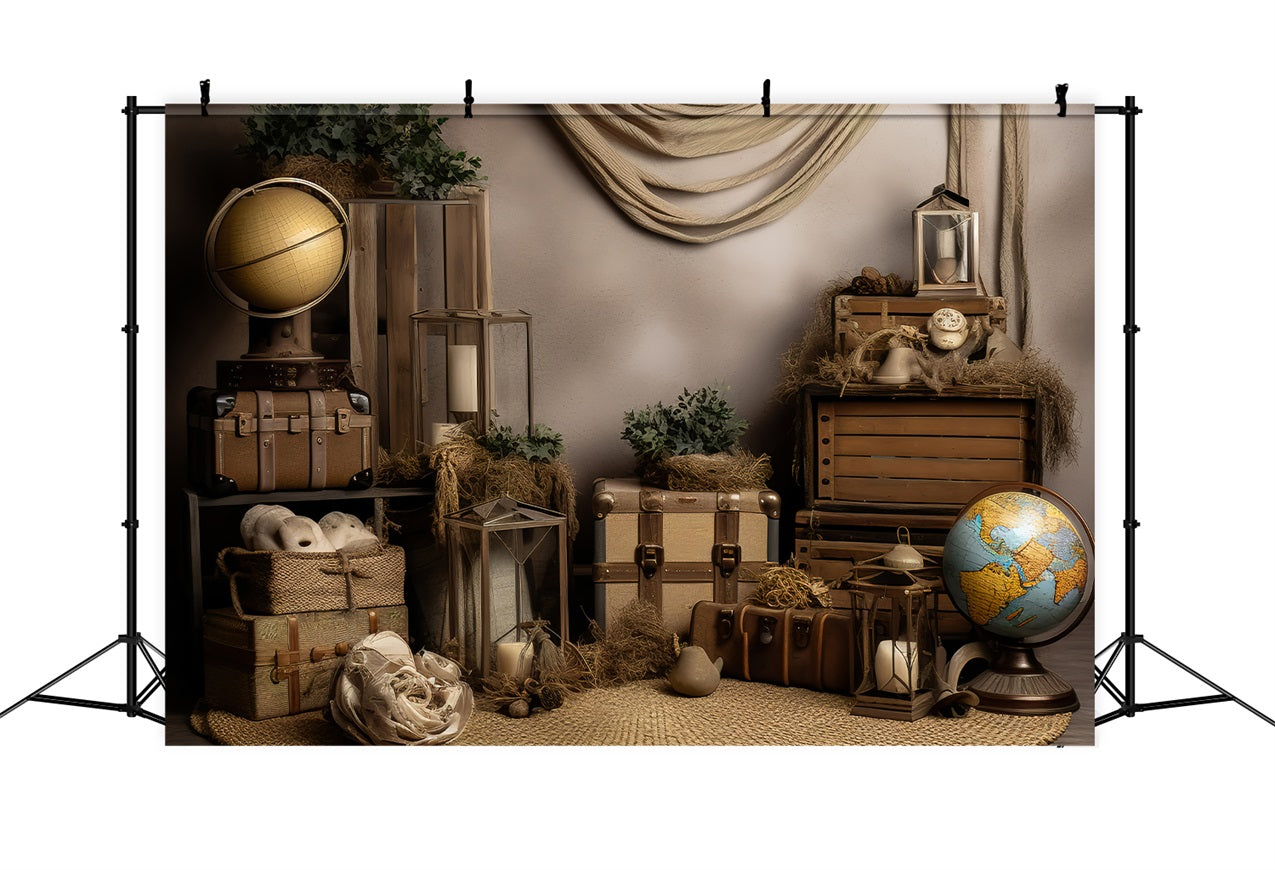 Vintage Backdrop Photography Antique Luggage World Globes Backdrop BRP11-592