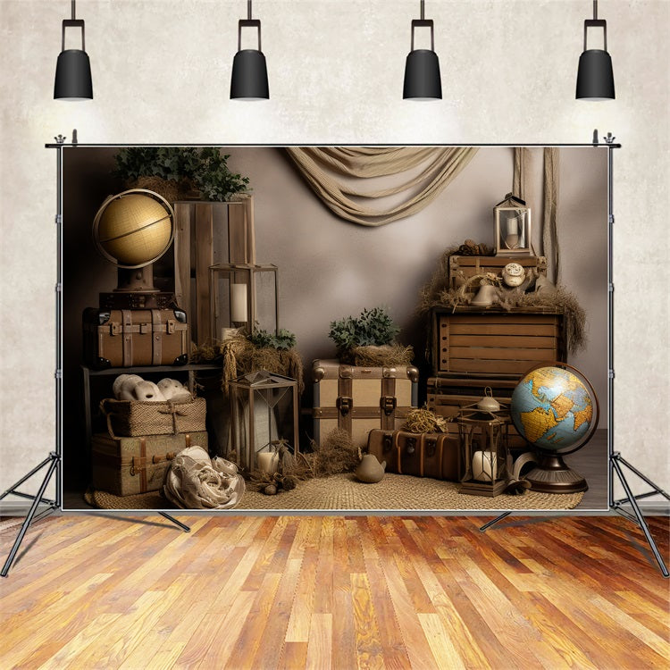Vintage Backdrop Photography Antique Luggage World Globes Backdrop BRP11-592