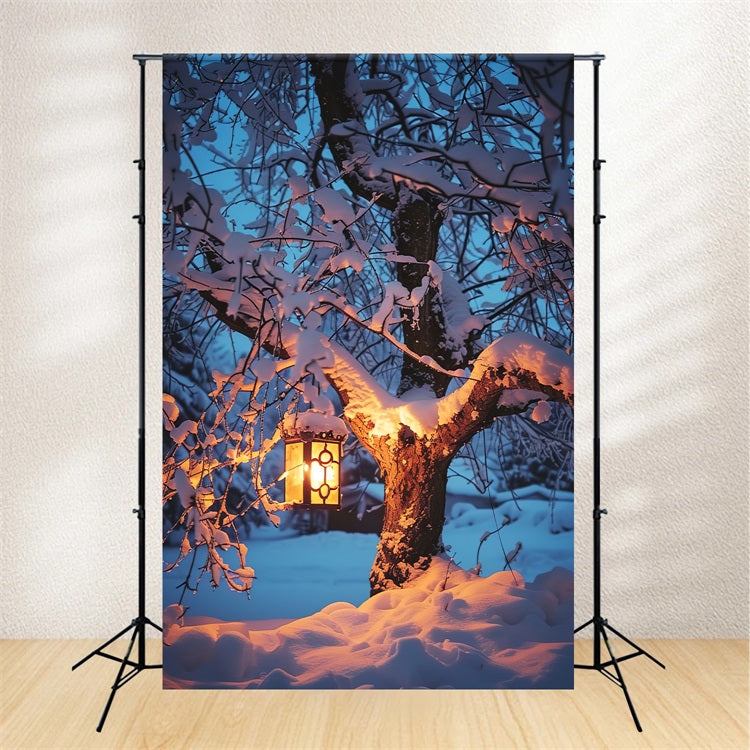 Winter Backdrops Snowy Tree Glowing Lantern Backdrop BRP11-65