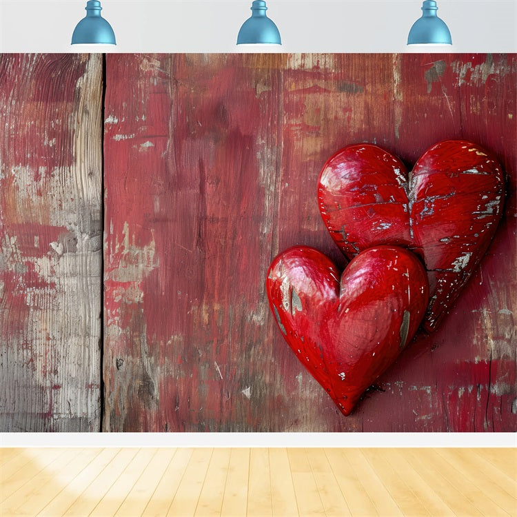 Valentine Backdrop Aged Wooden Planks Vintage Hearts Backdrop BRP12-230