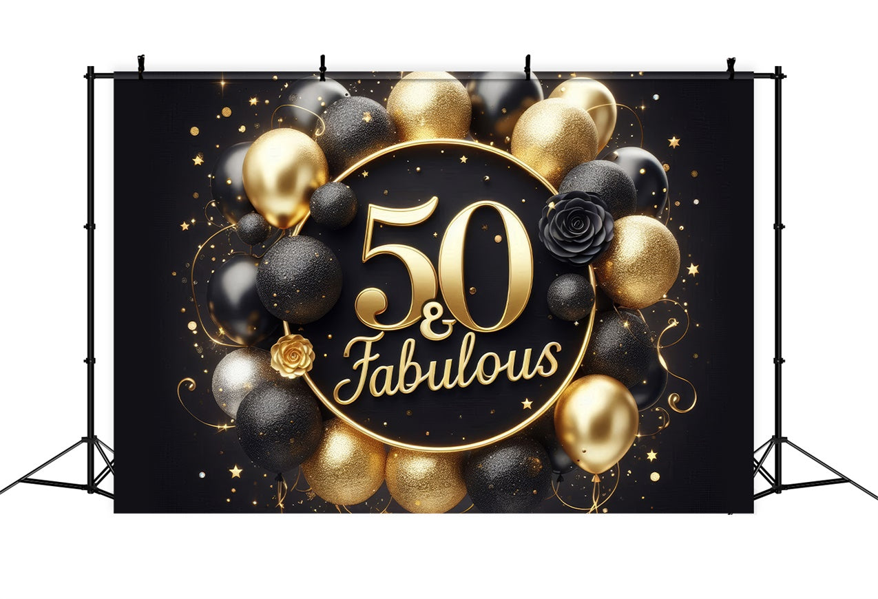 50th Birthday Backdrop Rose Golden Balloons Backdrop BRP12-270