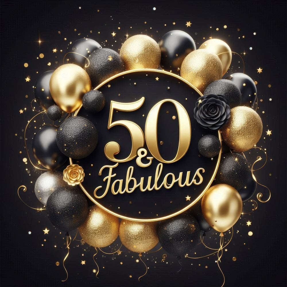 50th Birthday Backdrop Rose Golden Balloons Backdrop BRP12-270