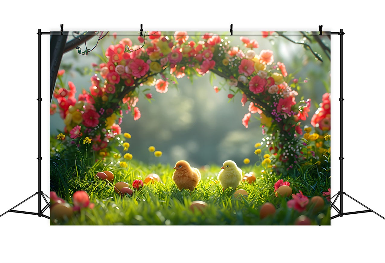 Photography Backdrop Easter Flower Arch Adorable Chicks Backdrop BRP12-407