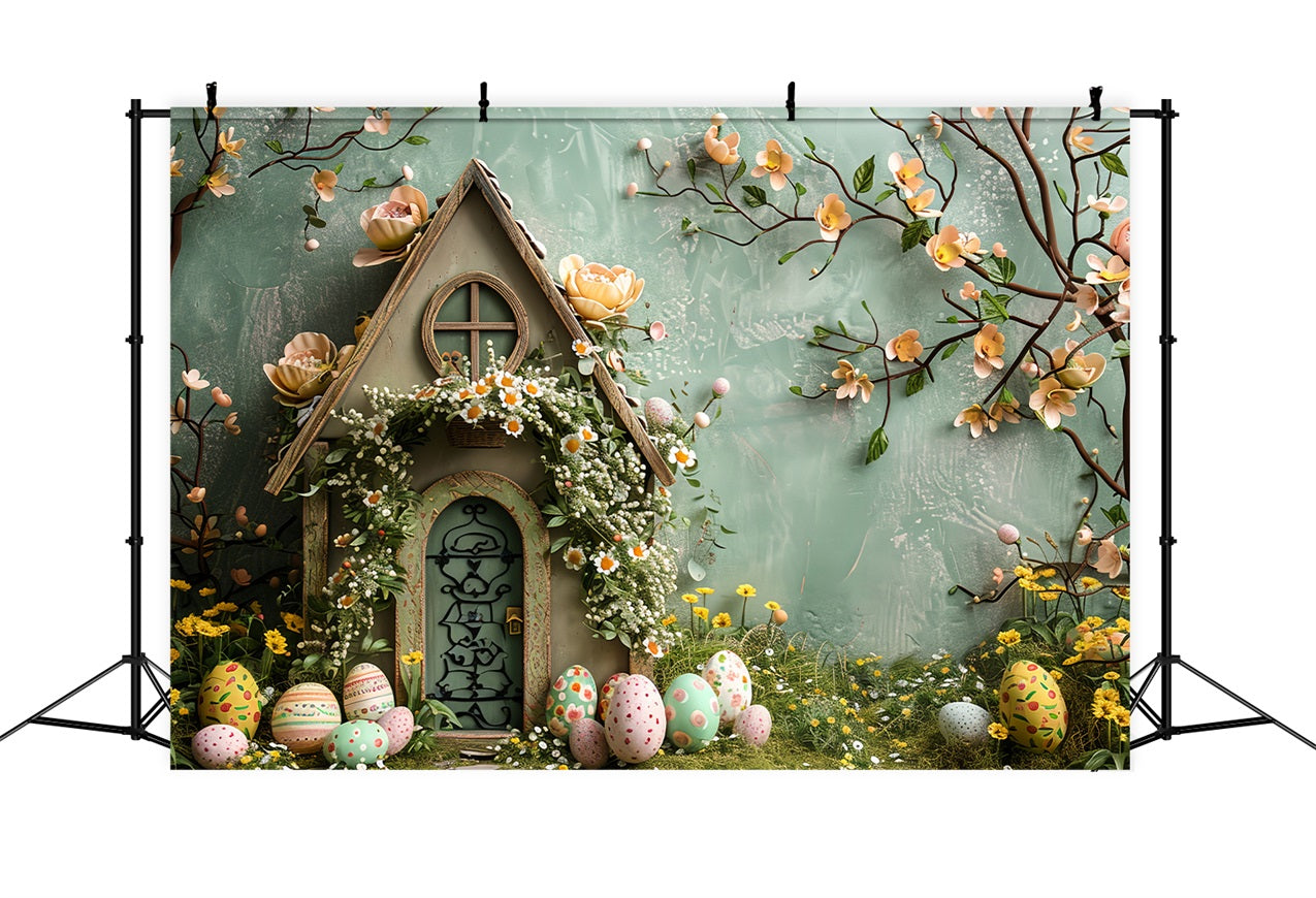 Photo Backdrops Easter Pastel Floral Decorated Cottage Backdrop BRP12-410