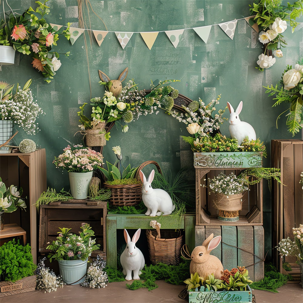 Easter Backdrops Fresh Spring Green Bunny Garden Backdrop BRP12-415