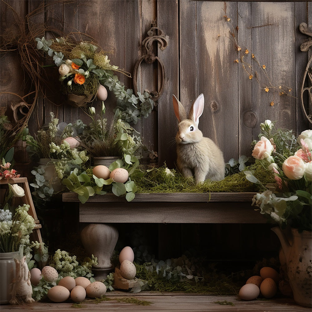 Easter Photo Backdrop Rustic Bunny Floral Garden Backdrop BRP12-418