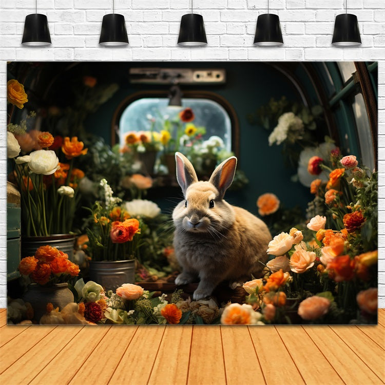 Easter Backdrops Pictures Floral Decor Bunny House Backdrop BRP12-419