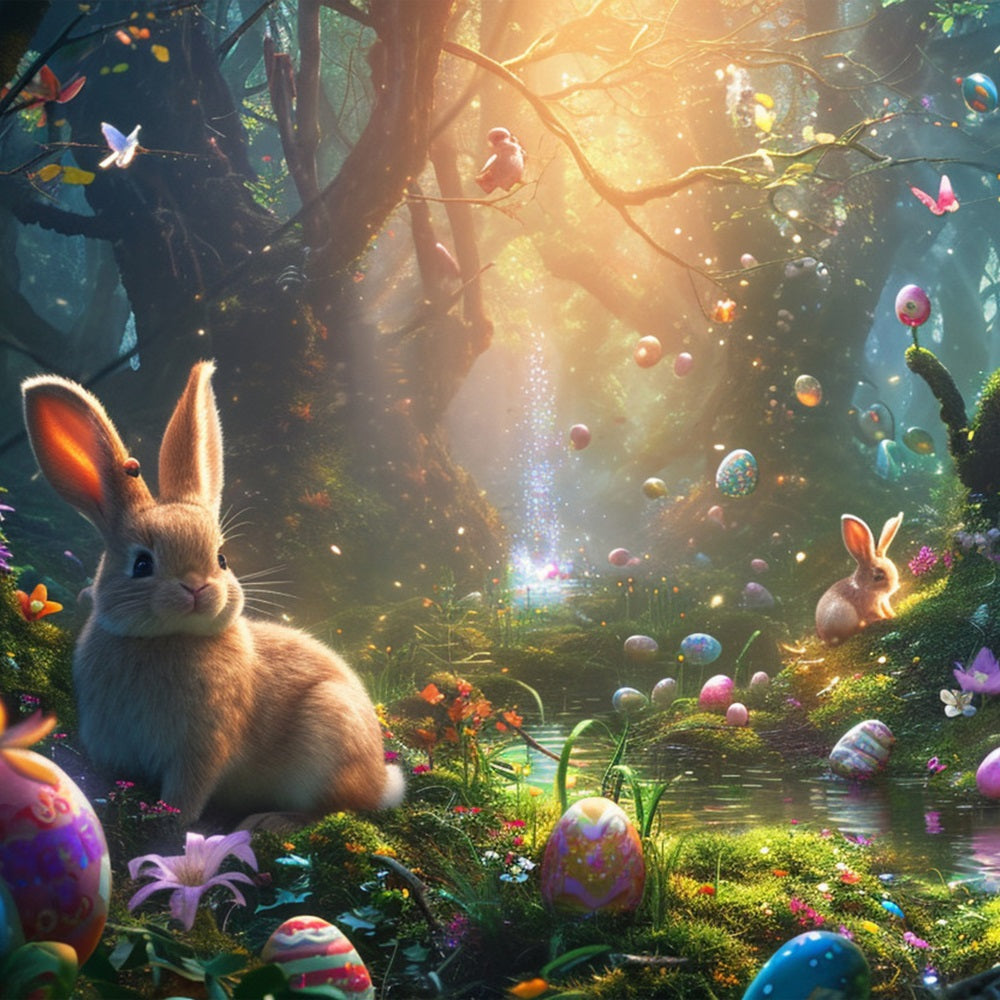 Easter Photo Backdrop Bunny Egg Hunt Forest Backdrop BRP12-422