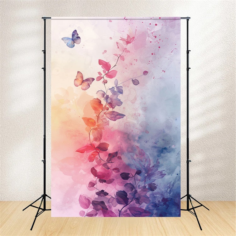 Spring Portrait Backdrops Watercolor Butterfly Blossoms Backdrop BRP12-511