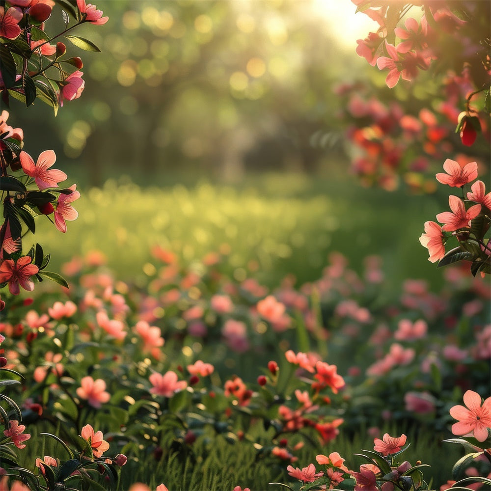 Spring Floral Backdrop Pink Blossoms Sunny Grass Backdrop BRP12-516
