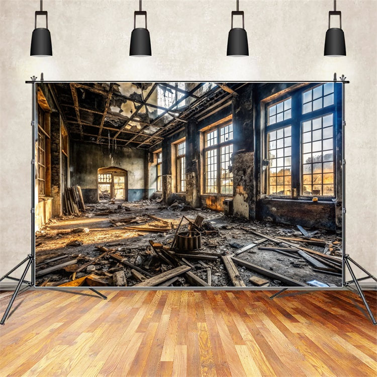 Architecture Backdrop Burnt-Out Abandoned Building Rubble Backdrop BRP12-666