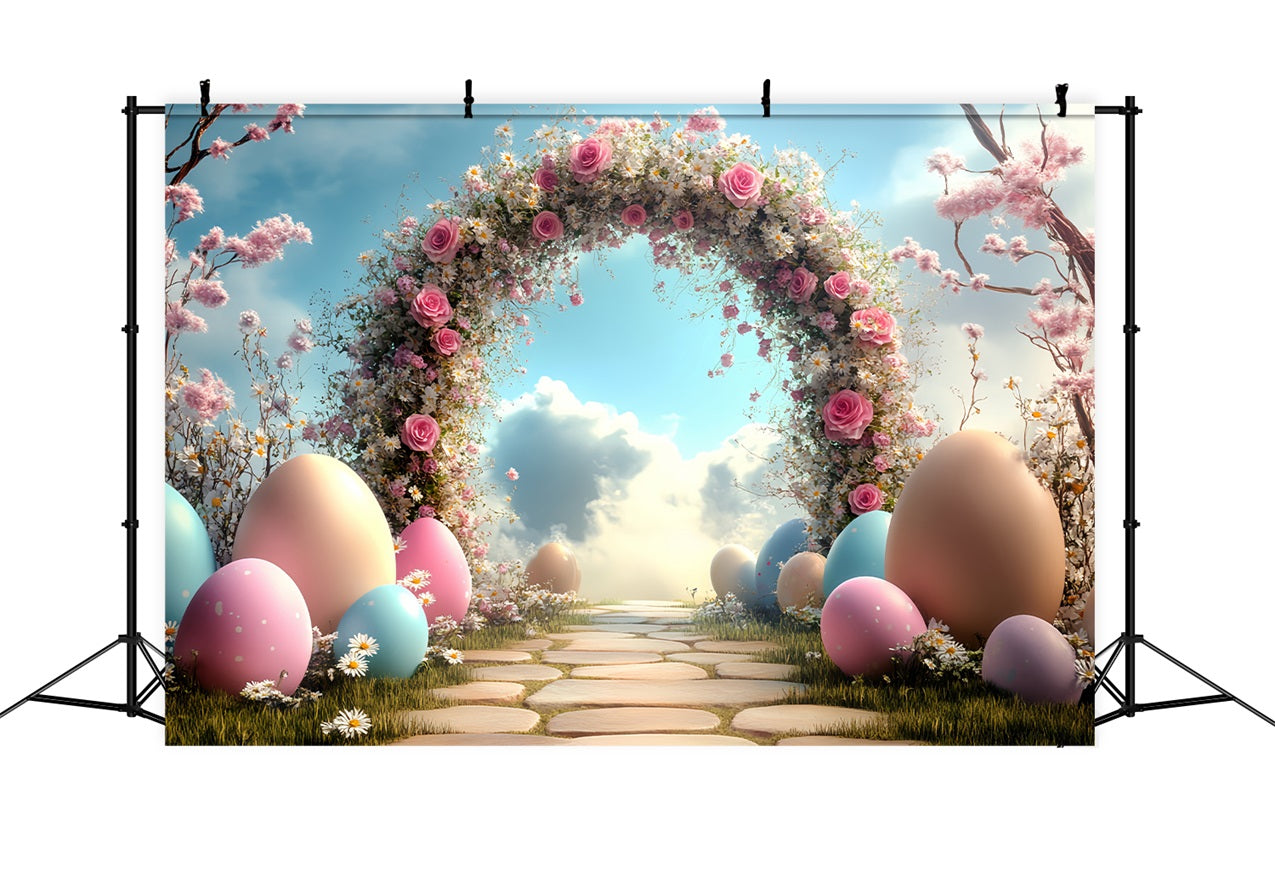Easter Backdrops Ideas Pink Roses Daisies Egg Backdrop BRP12-722