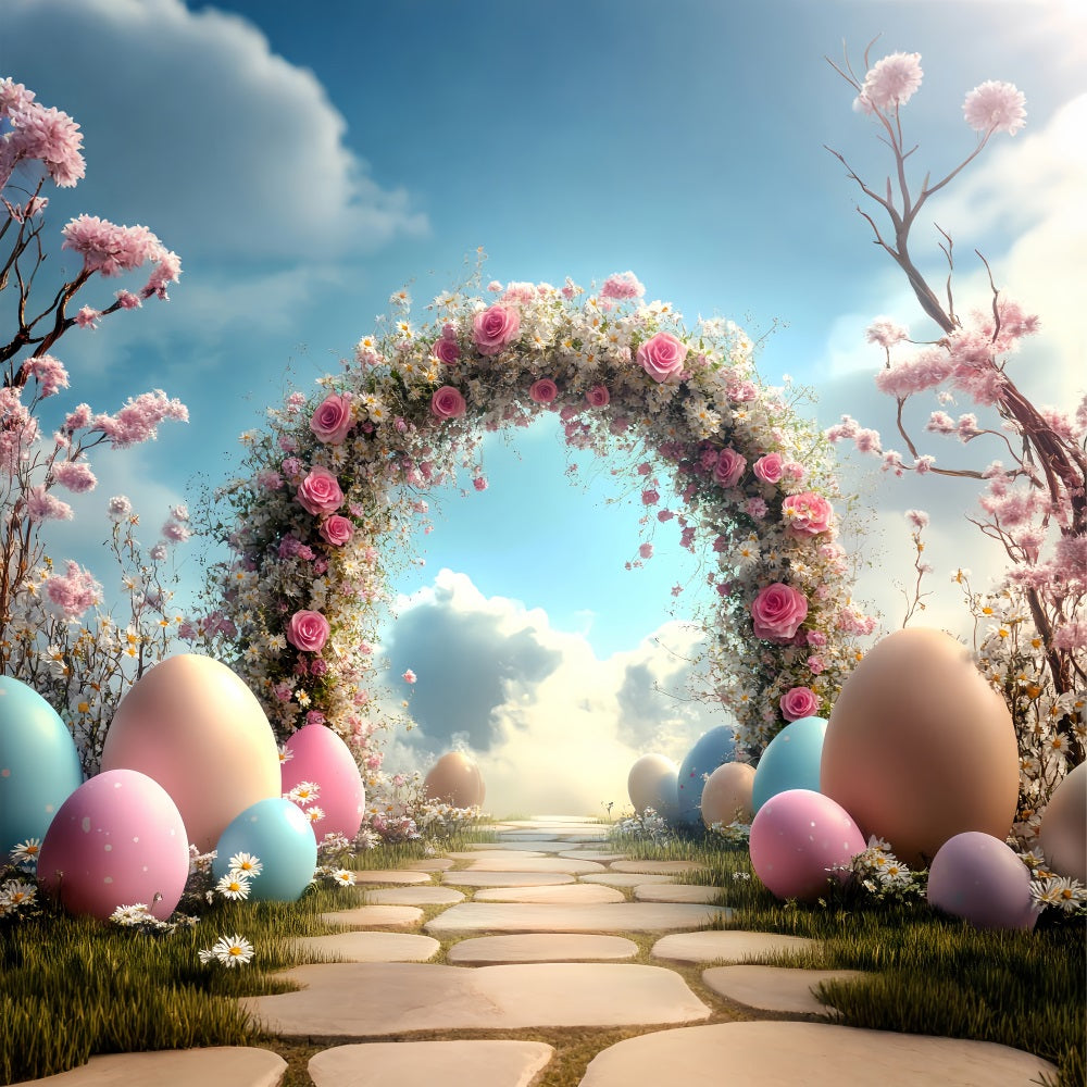 Easter Backdrops Ideas Pink Roses Daisies Egg Backdrop BRP12-722