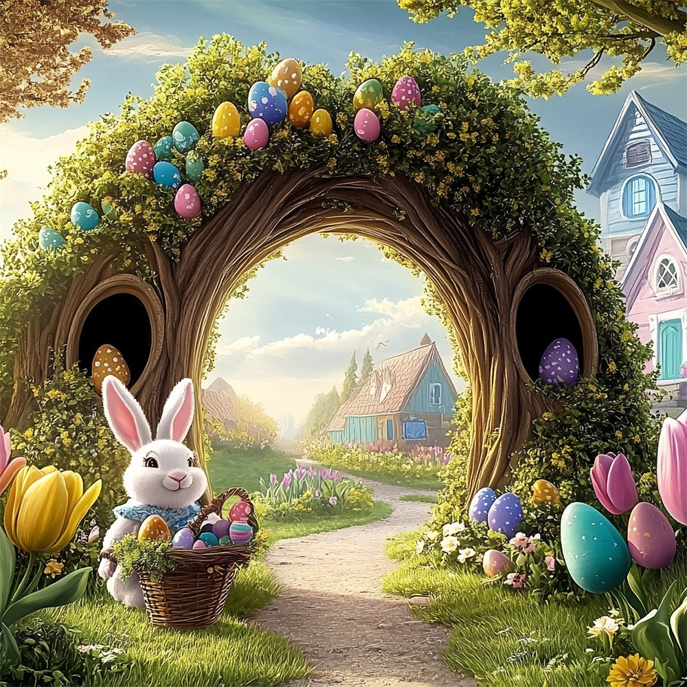 Easter Egg Backdrop Vibrant Tulip Garden Bunny Backdrop BRP12-737