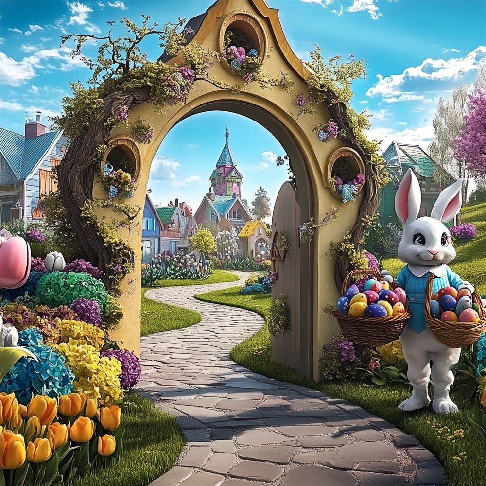 Easter Photo Backdrop Bunny Village Path Arch Backdrop BRP12-738
