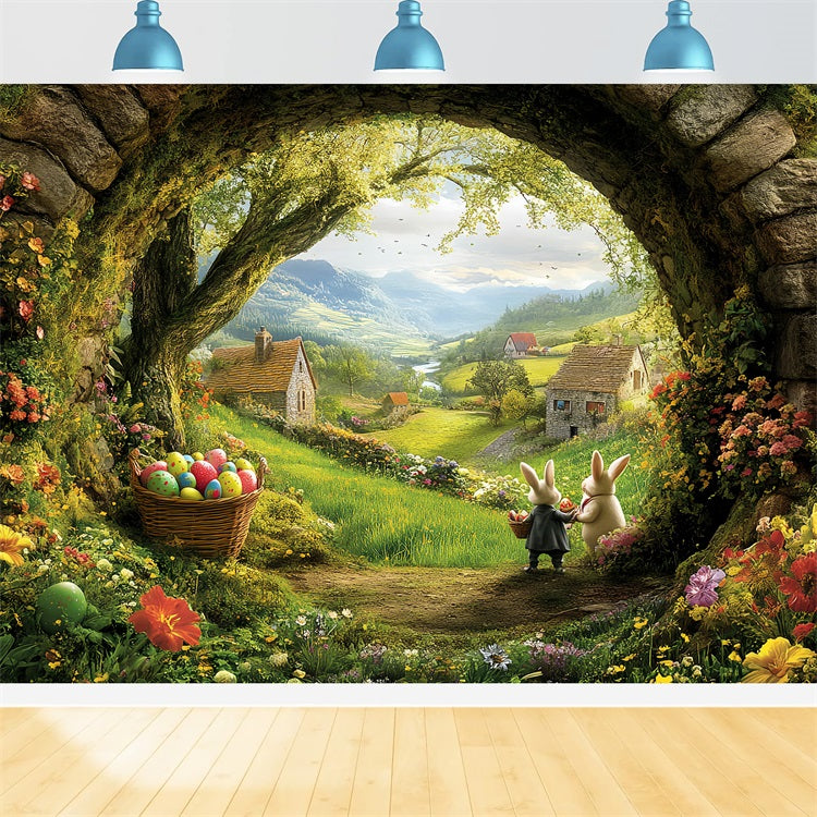 Easter Photo Backdrop Meadow Bunny Egg Arched Backdrop BRP12-741