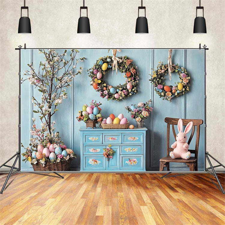 Happy Easter Backdrops Egg Wreath Floral Charm Backdrop BRP12-761