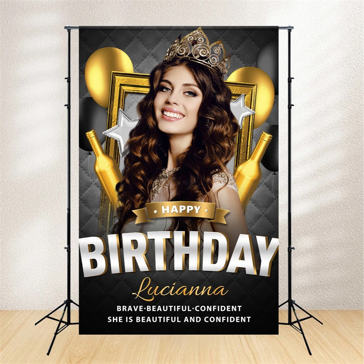 Personalized Backdrops Birthday Golden Champagne Balloon Backdrop BRP2-52