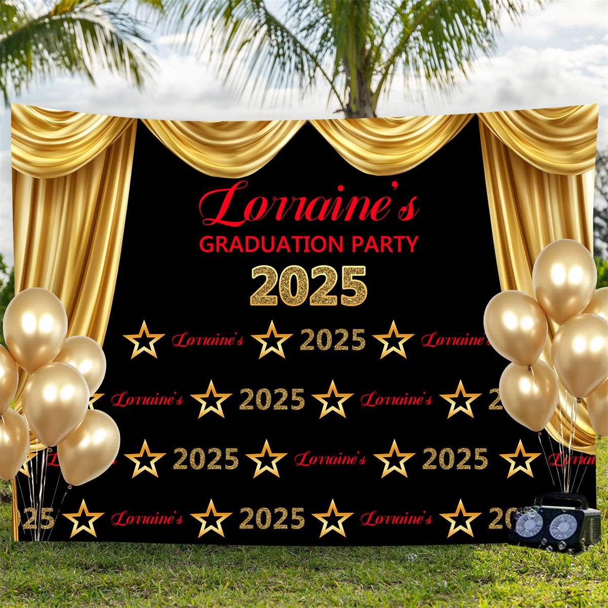 Personalized Graduation Backdrops Luxury Themed Golden Curtain Backdrop BRP3-1