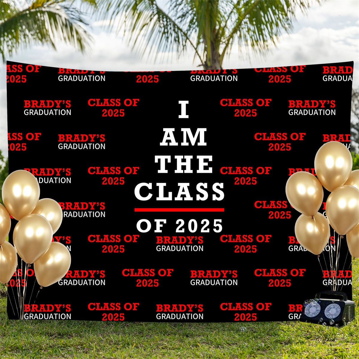 Personalized Graduation Backdrop Bold Red Black Graduation Party Backdrop BRP3-10