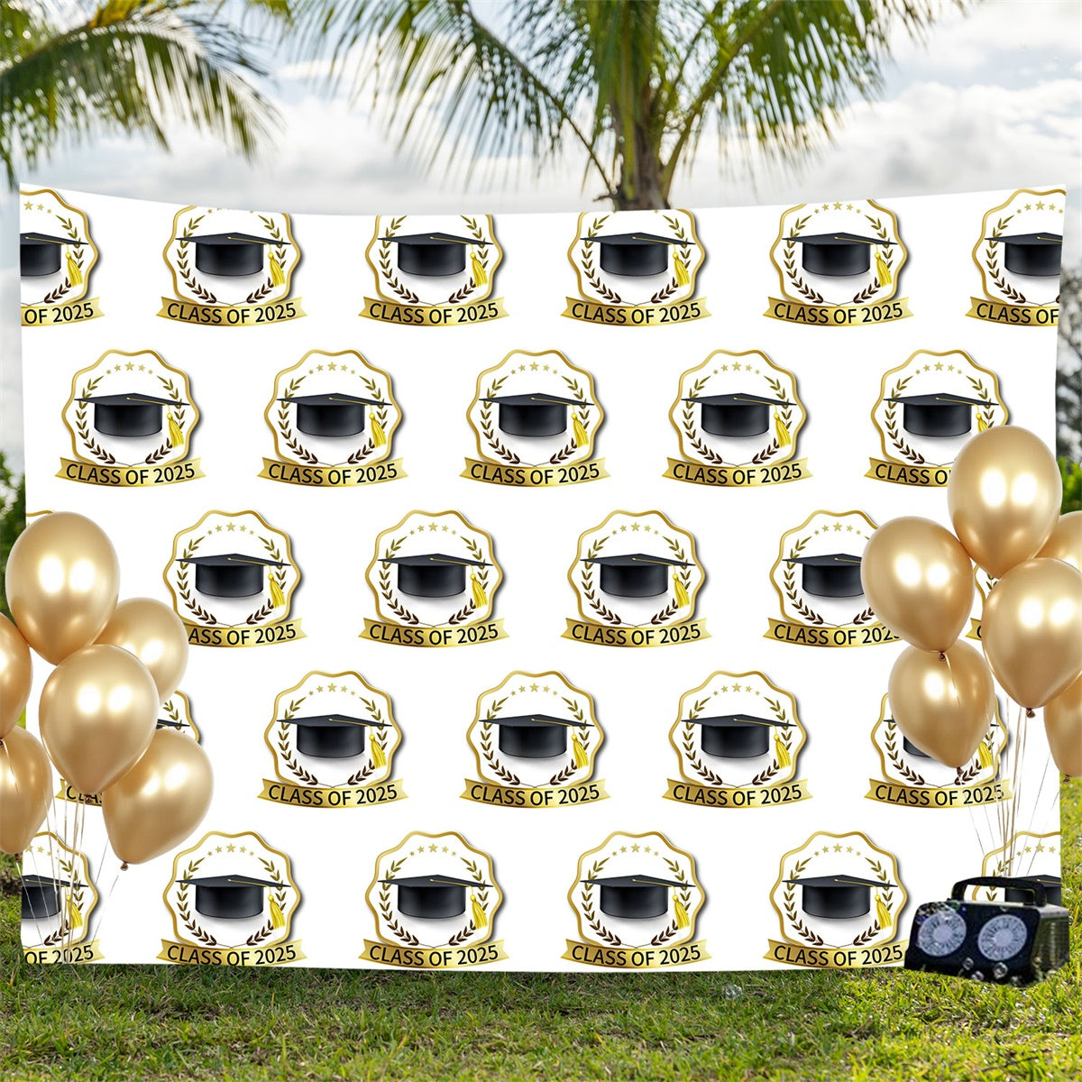Custom Graduation Backdrops Classic Gold Emblem Graduation Party Backdrop BRP3-11