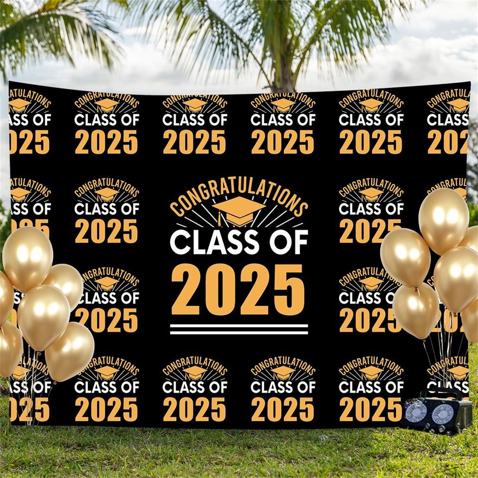Custom Graduation Backdrops Gold Grad Cap 2025 Graduation Party Backdrop BRP3-14