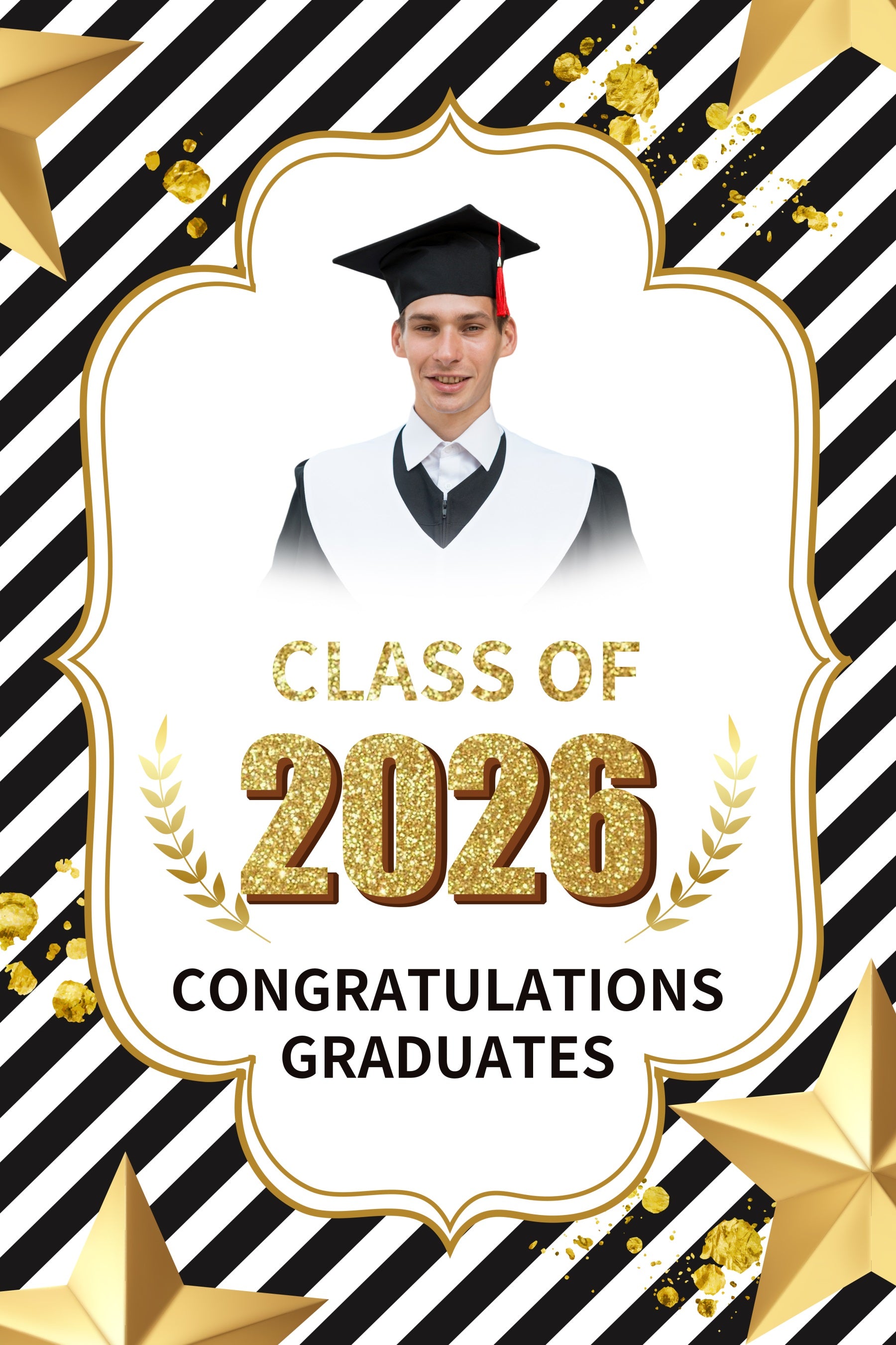 Graduation Portrait Backdrop Modern Striped Glitter Custom Party Graduation Backdrop BRP3-243
