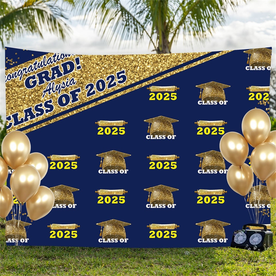 Custom Graduation Backdrop Navy Blue Sparkling Graduation Party Backdrop BRP3-6