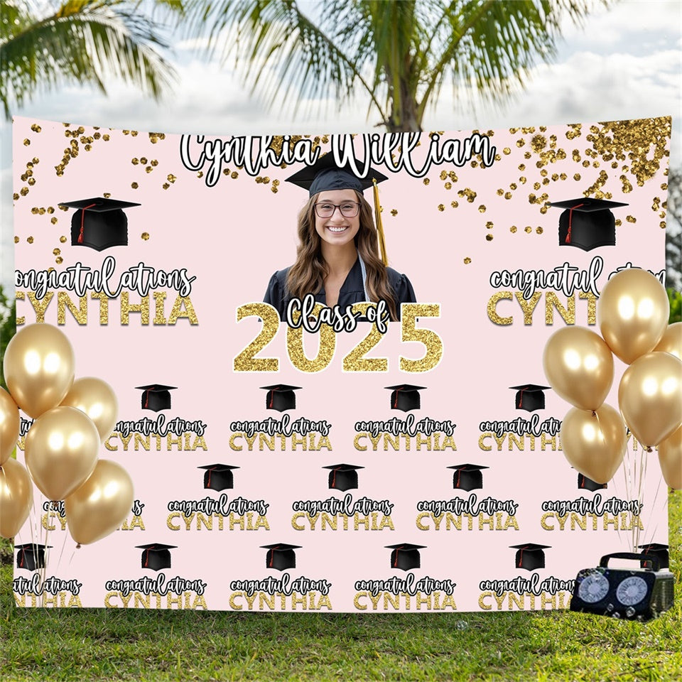 Personalized Graduation Backdrops Chic Pink Graduation Party Backdrop BRP3-7