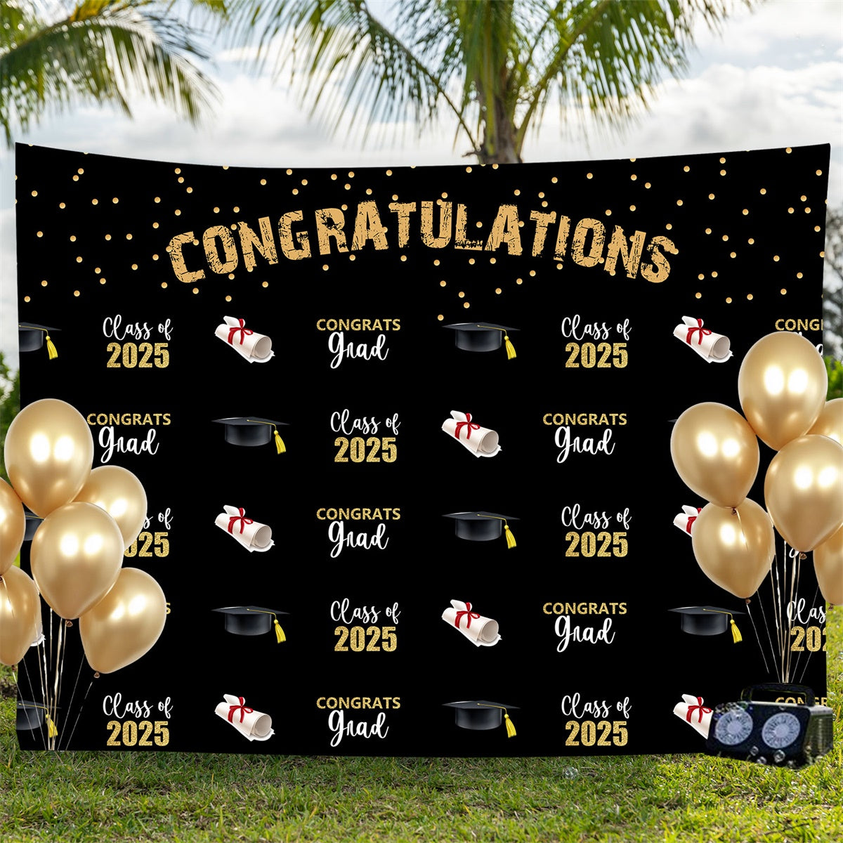 Custom Graduation Backdrop 2025 Elegant Black Graduation Party Backdrop BRP3-9