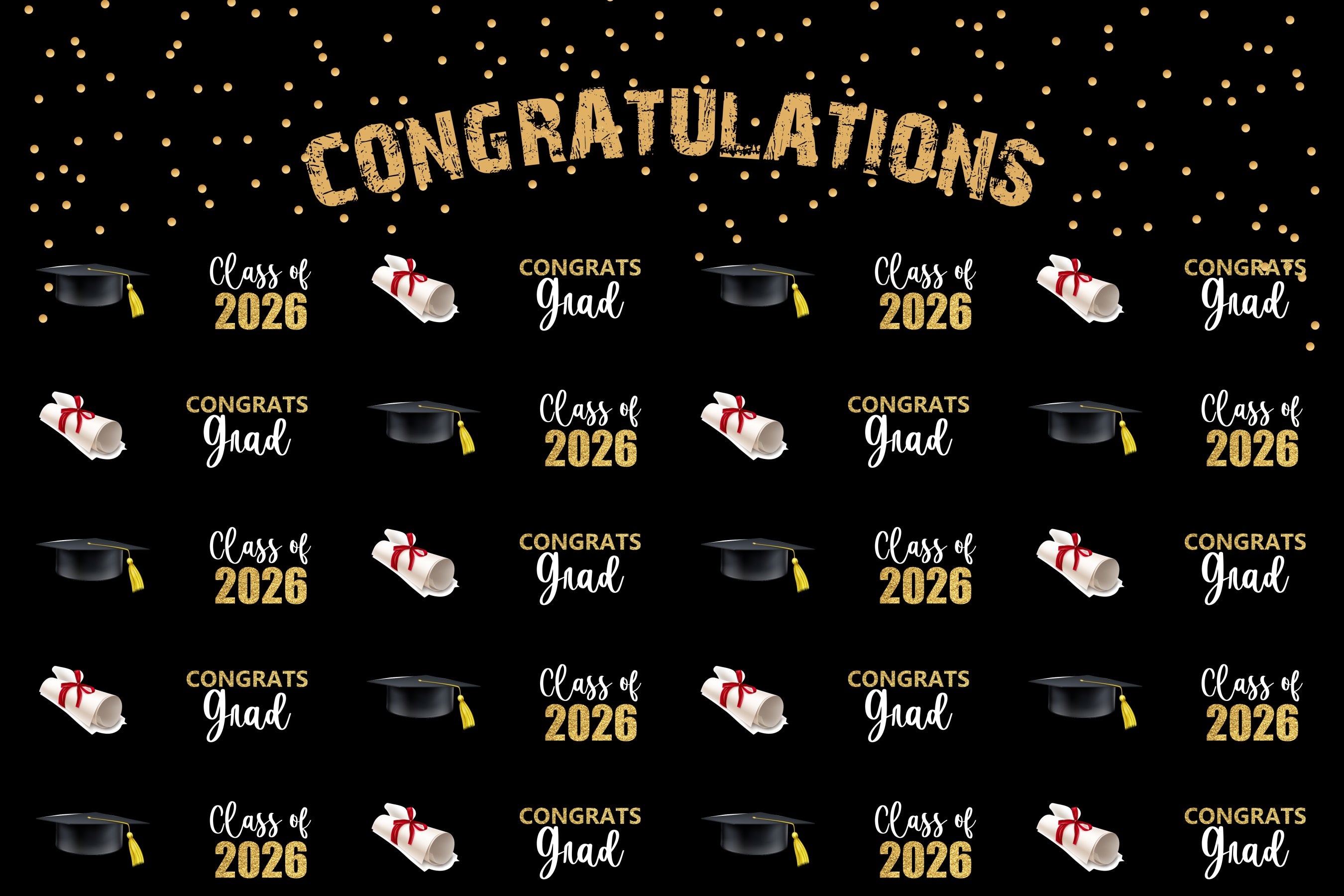 Custom Graduation Backdrop 2026 Elegant Black Graduation Party Backdrop BRP3-9