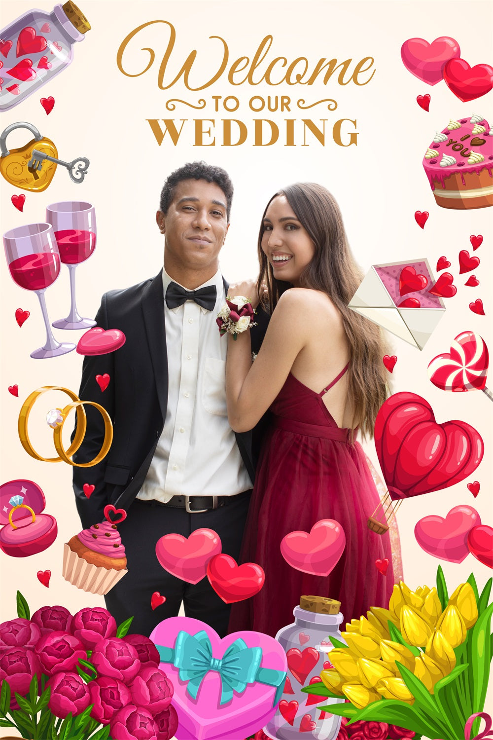 Wedding Backdrops Love Hearts Roses Personalized Backdrop BRP4-105