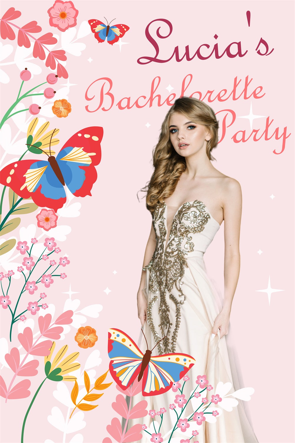Backdrops For Weddings Pink Floral Butterfly Personalized Backdrop BRP4-111