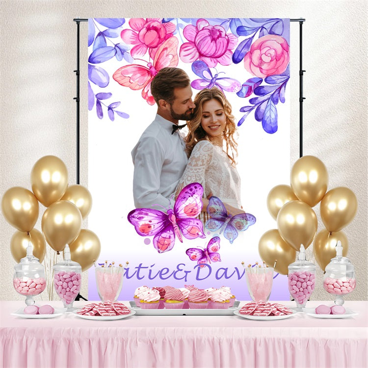 Backdrop For Wedding Watercolor Butterfly Floral Customized Backdrop BRP4-112