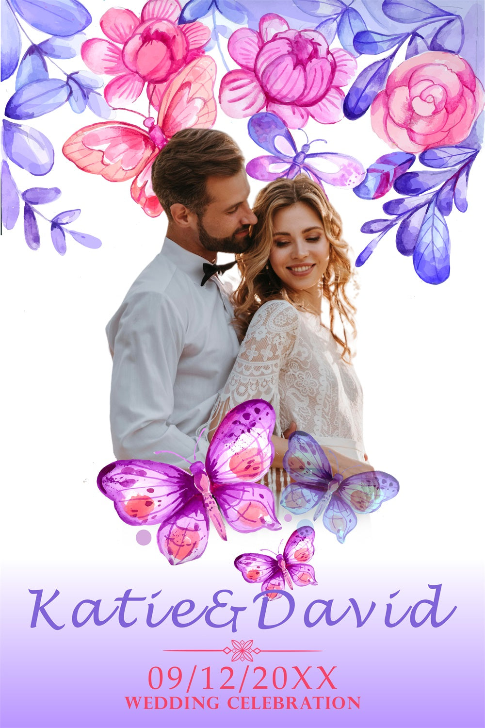 Backdrop For Wedding Watercolor Butterfly Floral Customized Backdrop BRP4-112